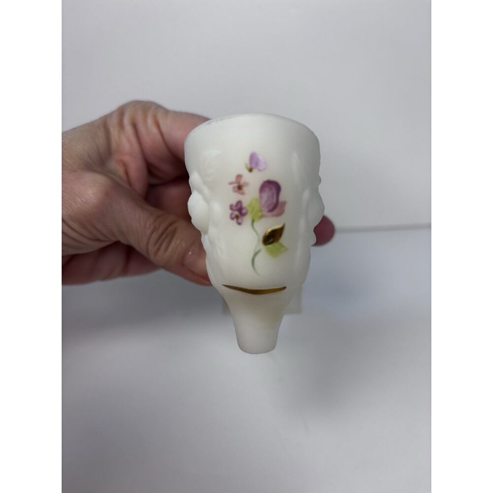 Fenton White Satin Glass Hand Painted Floral Victorian Shoe Artist Signed - Picture 6 of 7